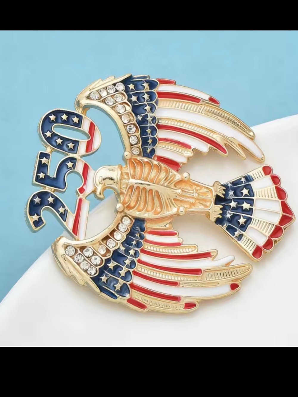 Patriotic Eagle 250 USA American Flag Crystal Brooch - Picture 6 of 9
